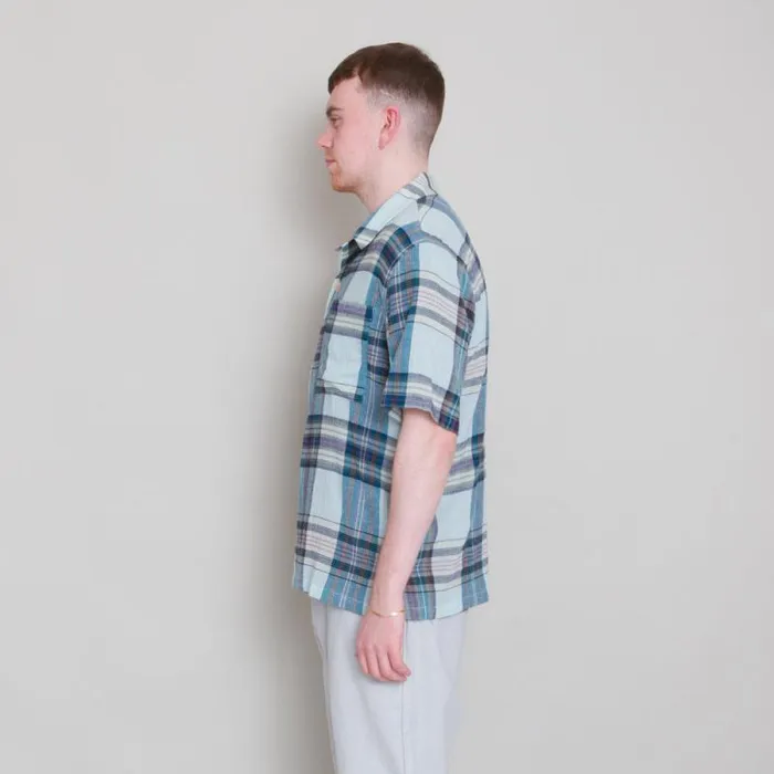 Folk Clothing Shirts SS Soft Collar Shirt 8211 Ocean Blue Check 8211 Mens
