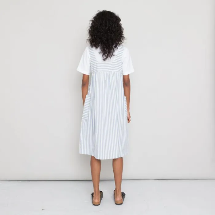 Folk Clothing Skirts Patch Pocket Dress 8211 Cornflower Ecru Stripe 8211 Womens
