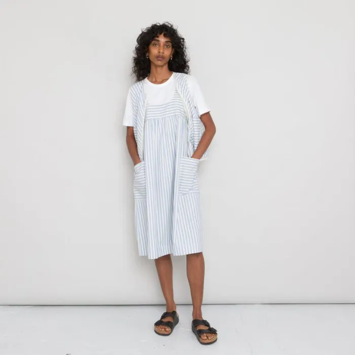 Folk Clothing Skirts Patch Pocket Dress 8211 Cornflower Ecru Stripe 8211 Womens