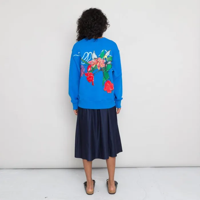 Folk Clothing Sweatshirts Embroidered Boxy Sweat 8211 Ocean Blue 8211 Womens