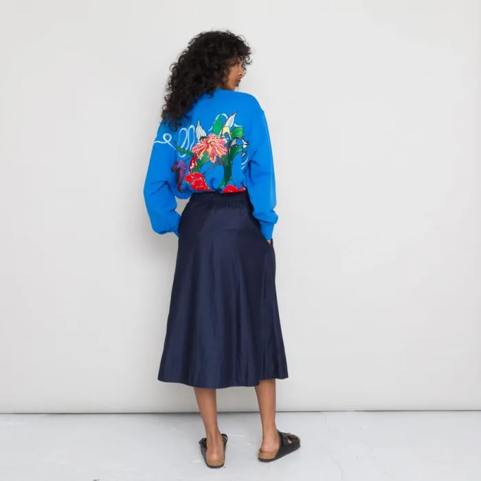Folk Clothing Sweatshirts Embroidered Boxy Sweat 8211 Ocean Blue 8211 Womens