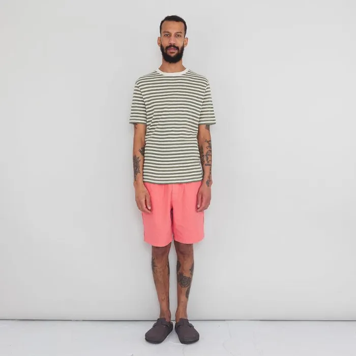 Folk Clothing TShirts Classic Stripe Tee 8211 Olive Ecru 8211 Mens