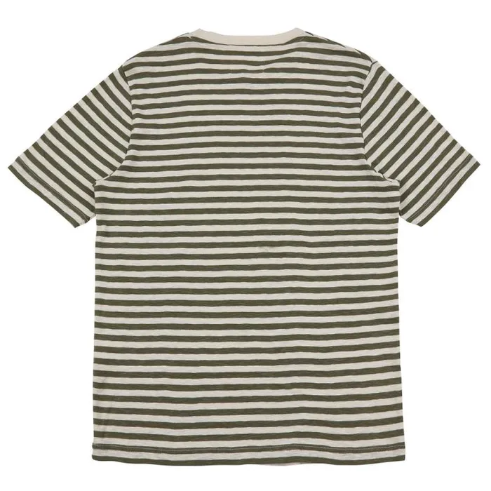 Folk Clothing TShirts Classic Stripe Tee 8211 Olive Ecru 8211 Mens