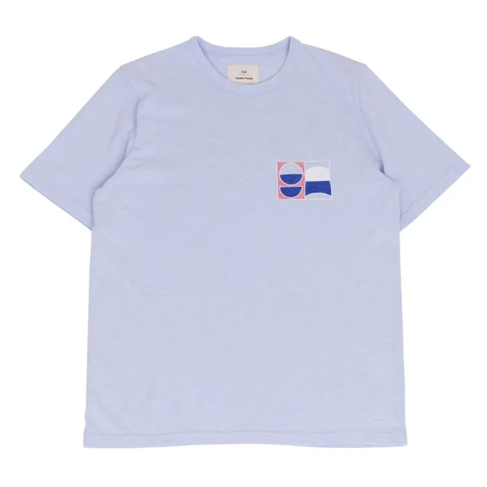 Folk Clothing TShirts Slub Embroidery Tee 8211 Ice Blue Moon DP 8211 Mens