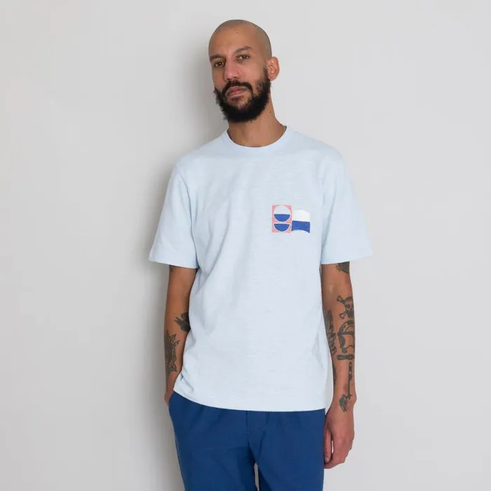 Folk Clothing TShirts Slub Embroidery Tee 8211 Ice Blue Moon DP 8211 Mens