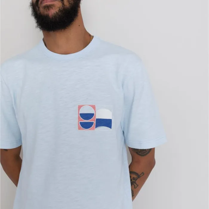 Folk Clothing TShirts Slub Embroidery Tee 8211 Ice Blue Moon DP 8211 Mens