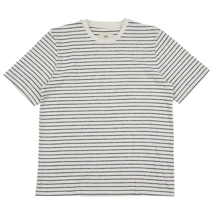 Folk Clothing TShirts SS Textured Stripe Tee 8211 Ecru Black 8211 Mens