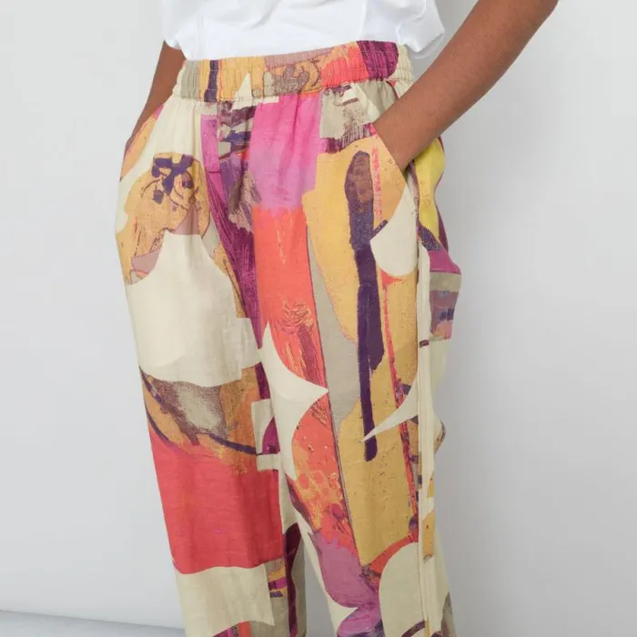 Folk Clothing Trousers Drawcord Signal Pants 8211 Cutout Print Coral Multi 8211 Womens