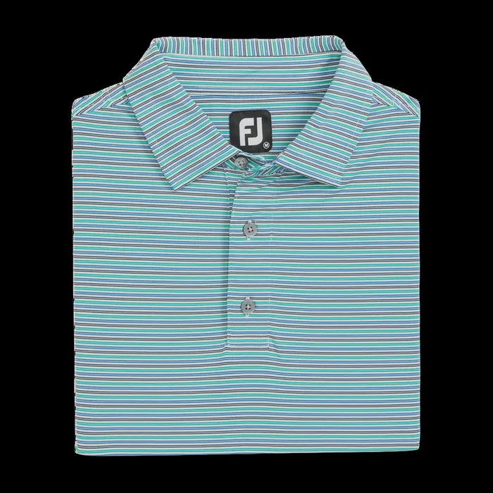 FootJoy Shirts Men Multi Pinstripe Lisle White Navy Blue Emerald