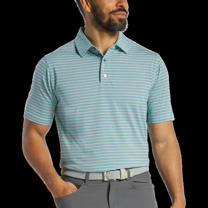 FootJoy Shirts Men Multi Pinstripe Lisle White Navy Blue Emerald
