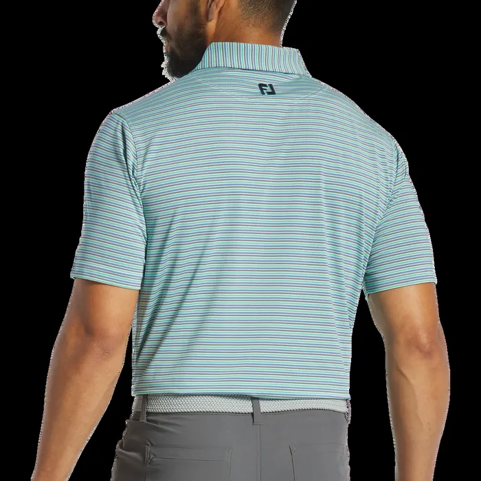 FootJoy Shirts Men Multi Pinstripe Lisle White Navy Blue Emerald