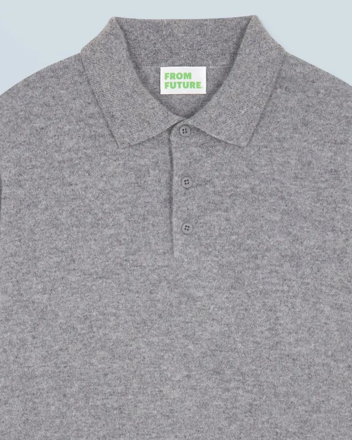 From Future Cashmere Sweaters Men Basic Polo Neck Sweater Dark Heather Gray