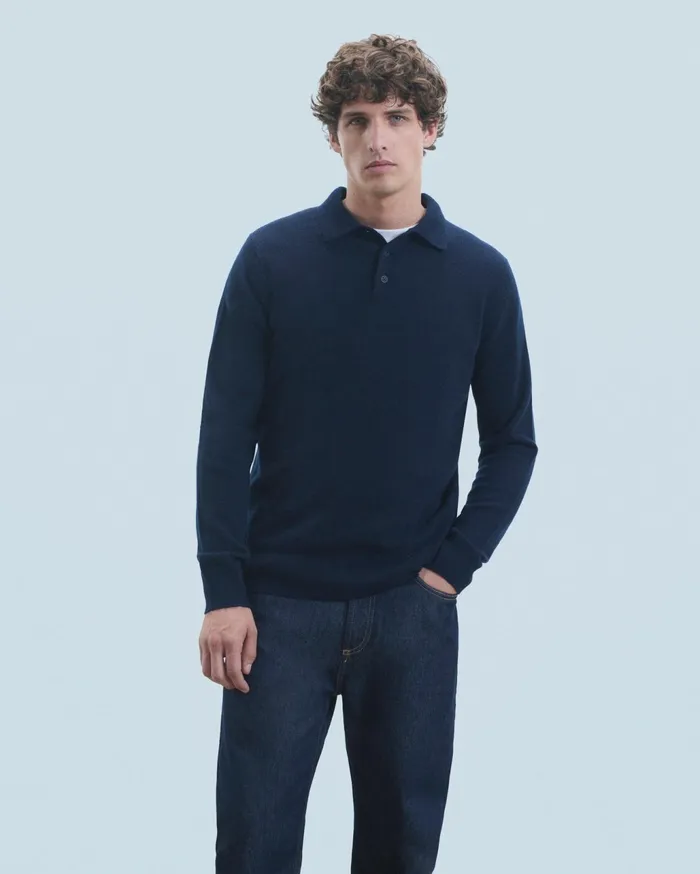 From Future Cashmere Sweaters Men Basic Polo Neck Sweater Dark Heather Gray