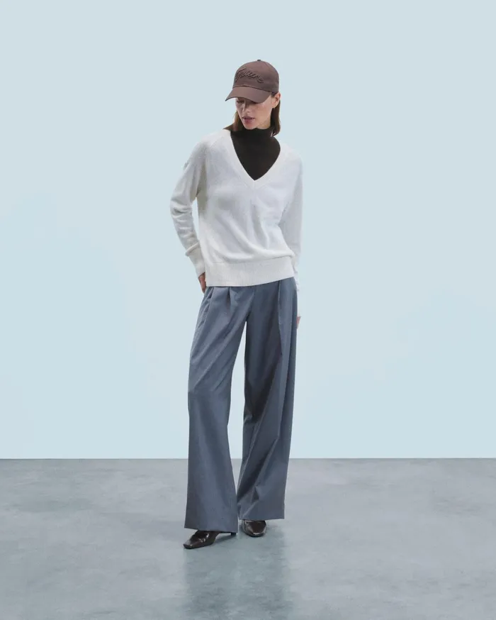 From Future Cashmere Sweaters Women Light Oversized VNeck Sweater Heathered Ecru