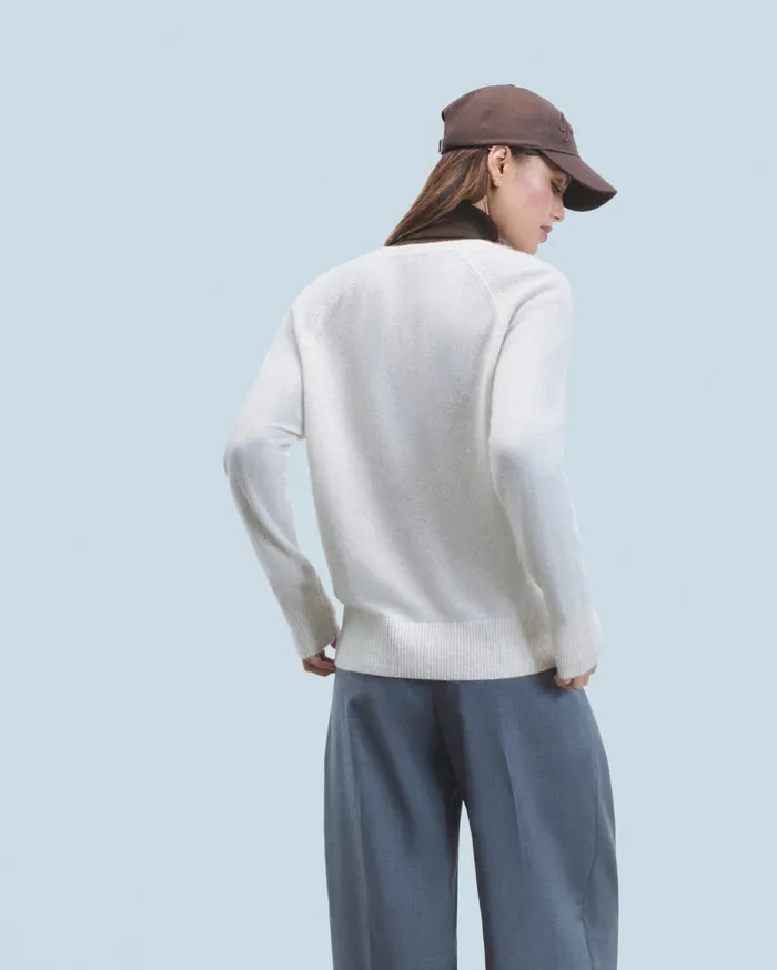 From Future Cashmere Sweaters Women Light Oversized VNeck Sweater Heathered Ecru