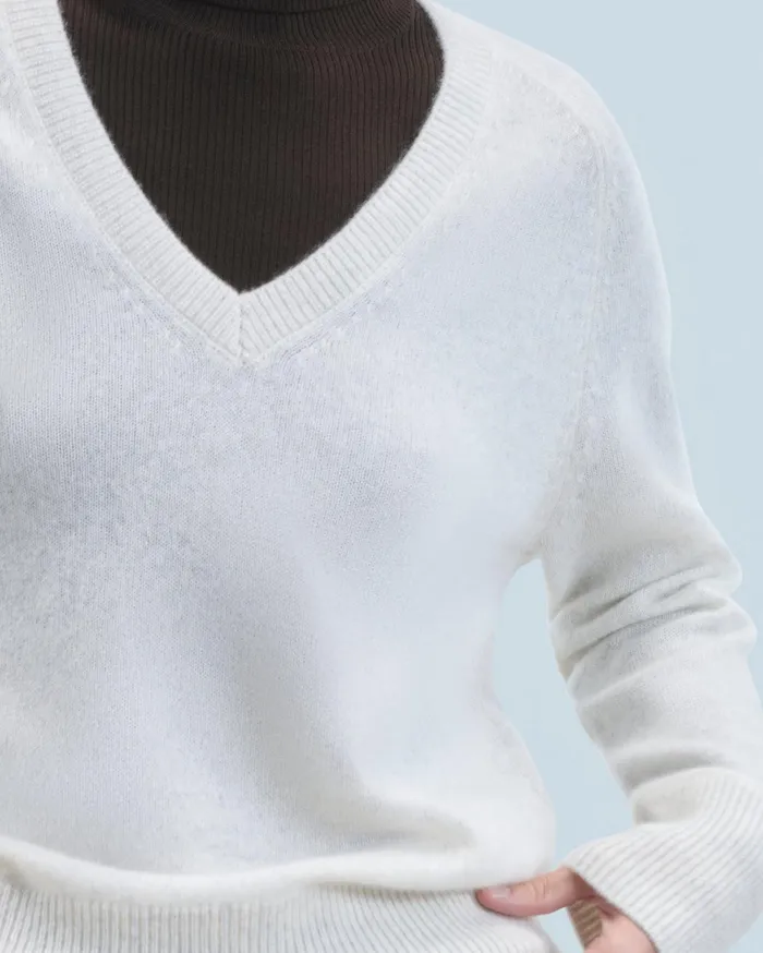 From Future Cashmere Sweaters Women Light Oversized VNeck Sweater Heathered Ecru