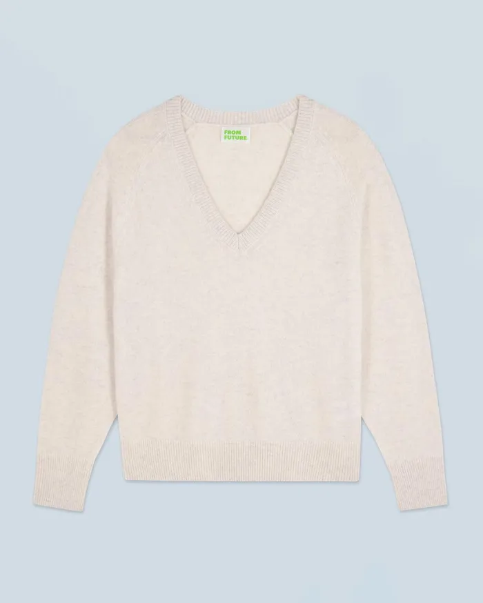 From Future Cashmere Sweaters Women Light Oversized VNeck Sweater Heathered Ecru