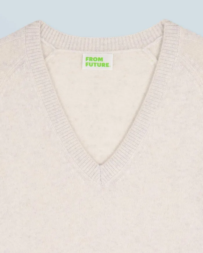 From Future Cashmere Sweaters Women Light Oversized VNeck Sweater Heathered Ecru