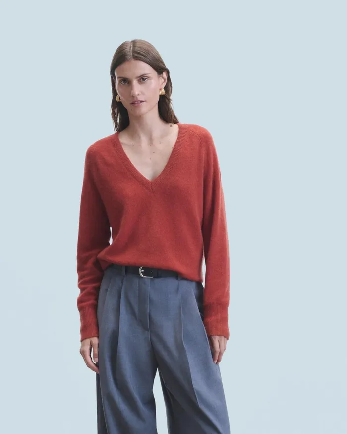 From Future Cashmere Sweaters Women Light Oversized VNeck Sweater Terracotta