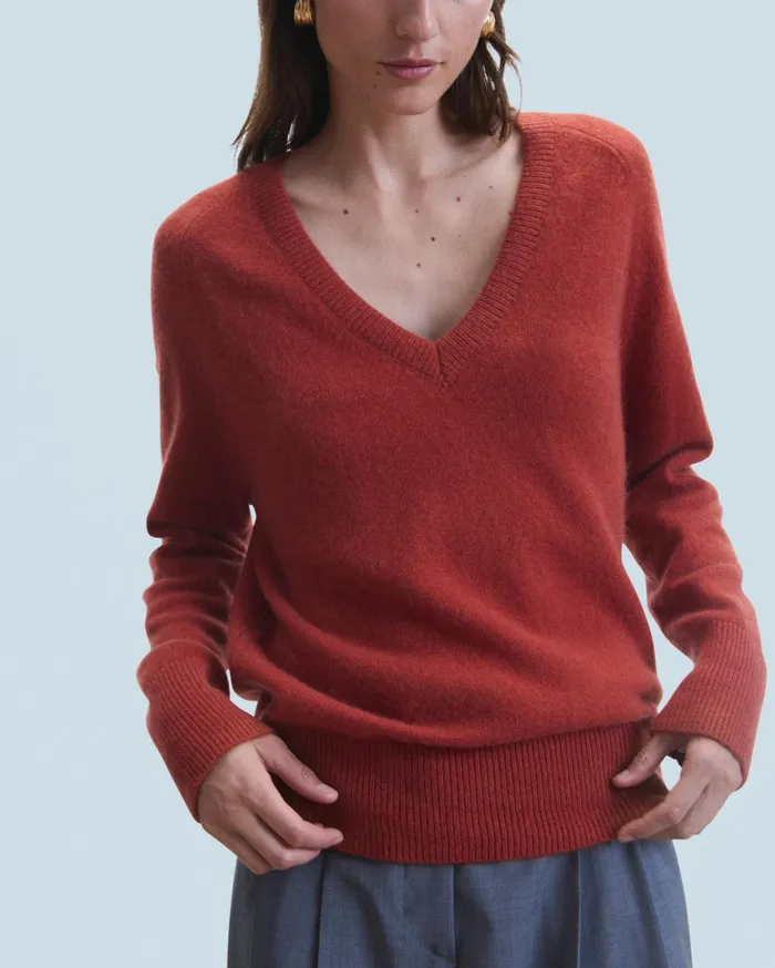 From Future Cashmere Sweaters Women Light Oversized VNeck Sweater Terracotta