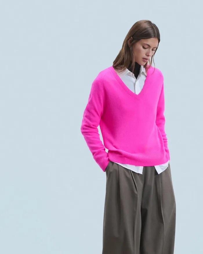From Future Cashmere Sweaters Women Light Oversized VNeck Sweater Utopic Pink