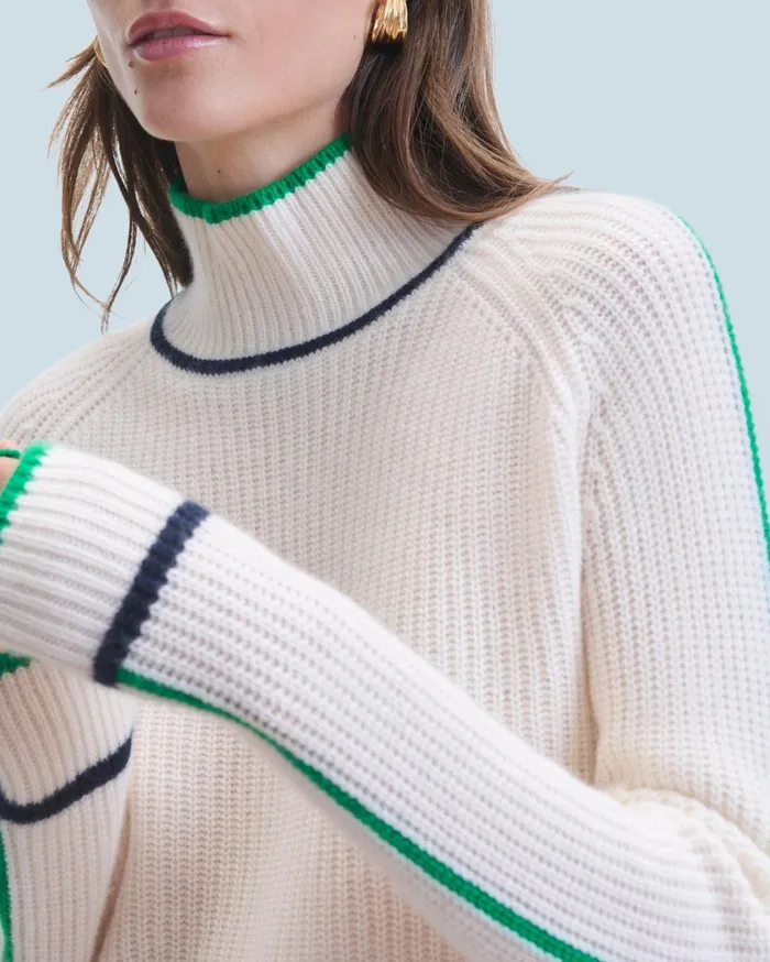 From Future Cashmere Sweaters Women Mock Neck Tricolor Sweater In Textured Knit White