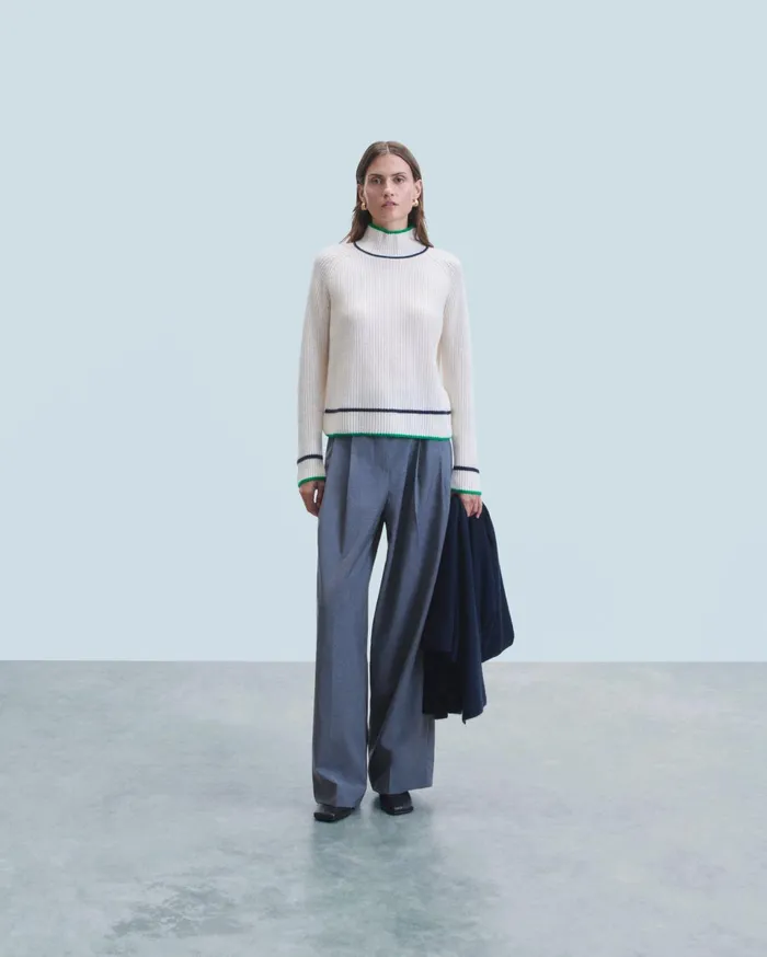 From Future Cashmere Sweaters Women Mock Neck Tricolor Sweater In Textured Knit White