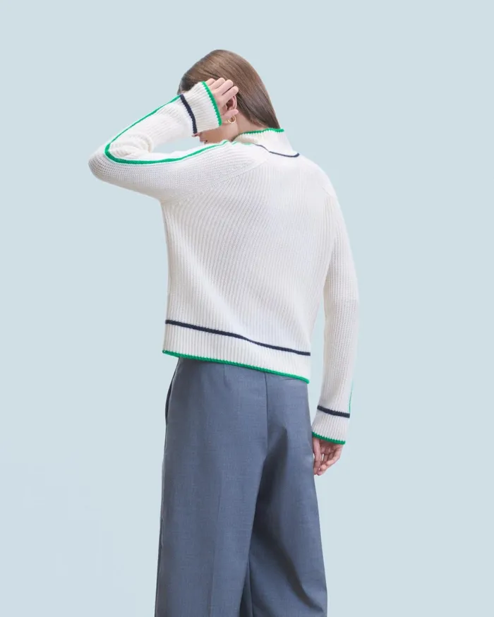 From Future Cashmere Sweaters Women Mock Neck Tricolor Sweater In Textured Knit White