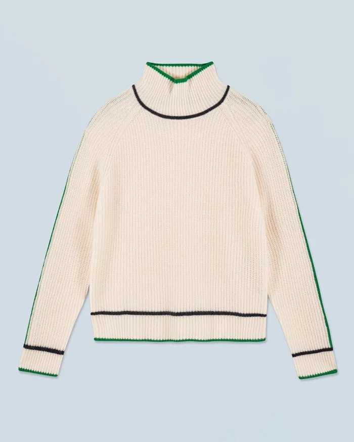 From Future Cashmere Sweaters Women Mock Neck Tricolor Sweater In Textured Knit White