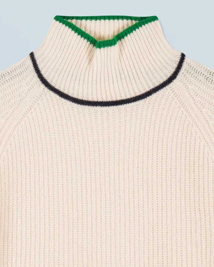 From Future Cashmere Sweaters Women Mock Neck Tricolor Sweater In Textured Knit White