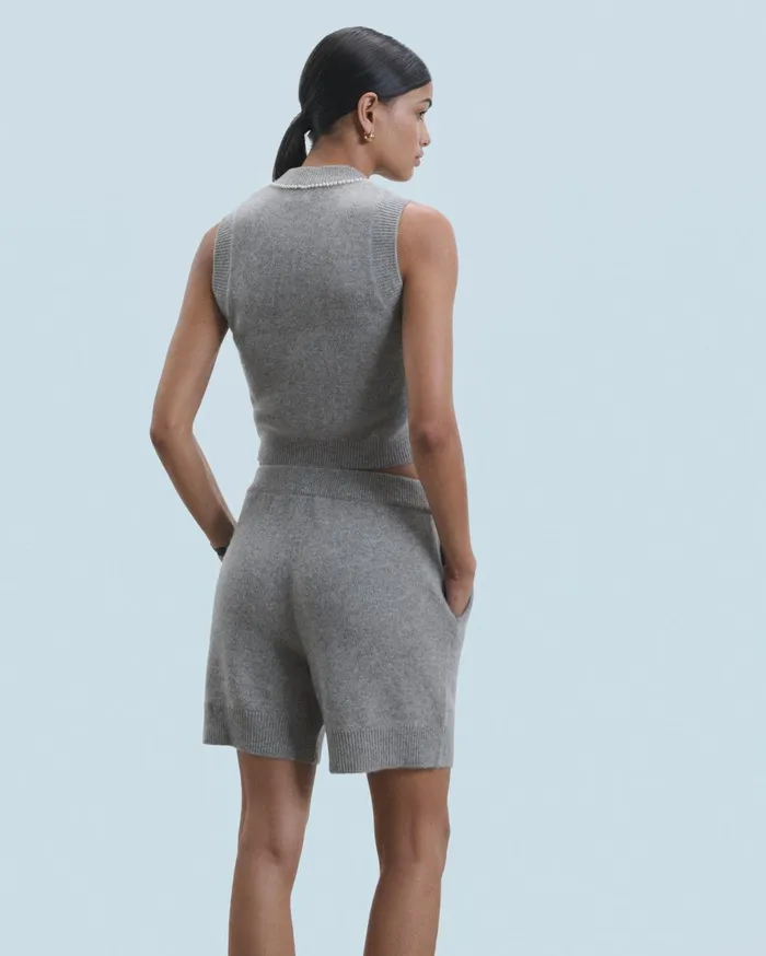 From Future Cashmere Sweaters Women Sleeveless Sweater With Beads At The Neckline Dark Heather Gray