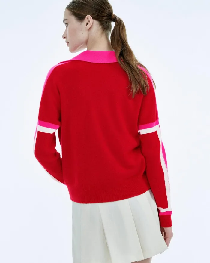 From Future Cashmere Sweaters Women Tricolor Polo Neck Sweater Perfect Red