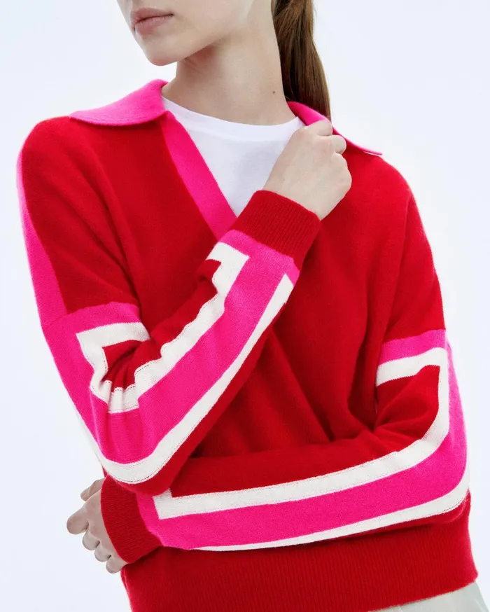 From Future Cashmere Sweaters Women Tricolor Polo Neck Sweater Perfect Red