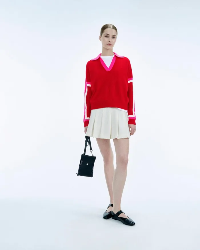 From Future Cashmere Sweaters Women Tricolor Polo Neck Sweater Perfect Red