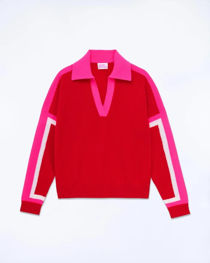 From Future Cashmere Sweaters Women Tricolor Polo Neck Sweater Perfect Red