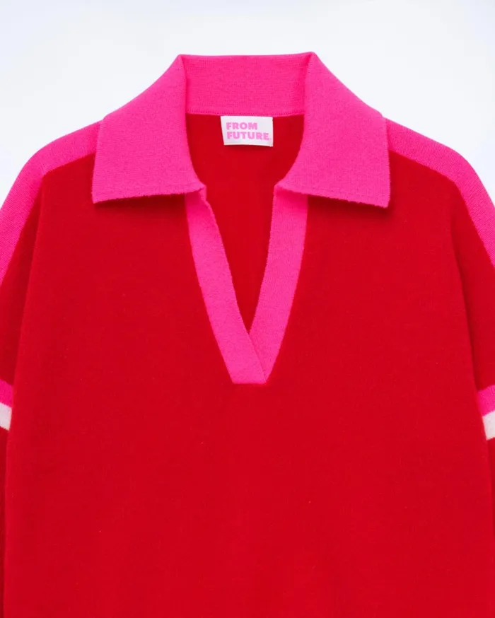 From Future Cashmere Sweaters Women Tricolor Polo Neck Sweater Perfect Red