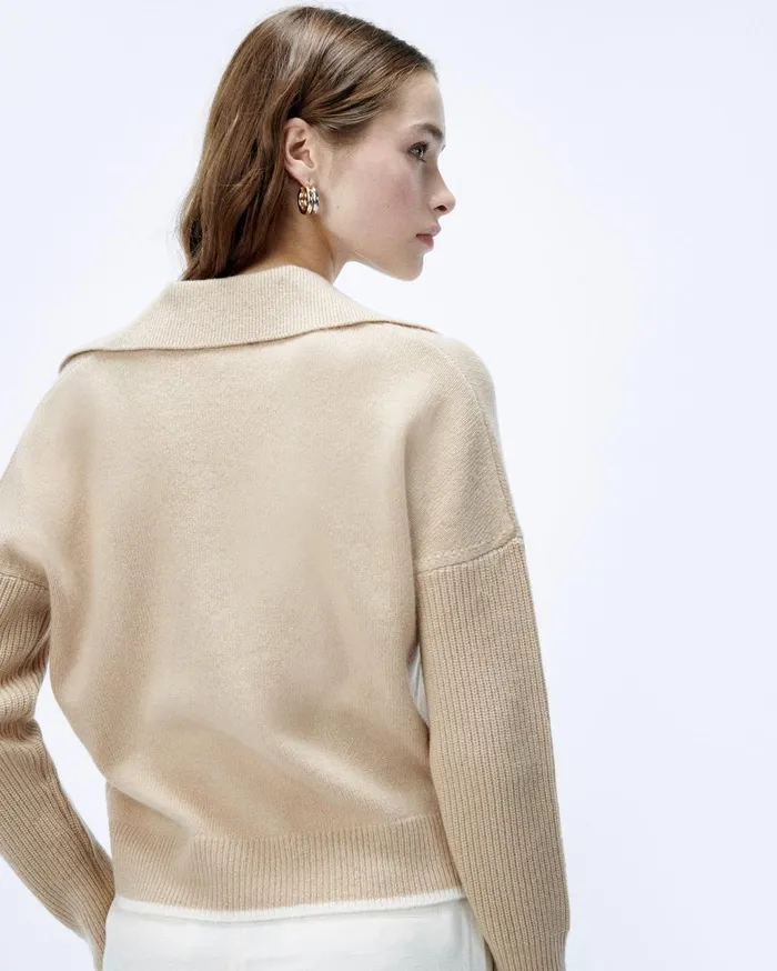 From Future Cashmere Sweaters Women TwoTone Polo Neck Sweater Beige