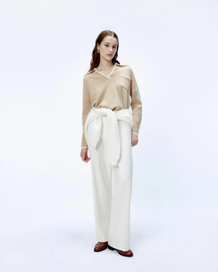 From Future Cashmere Sweaters Women TwoTone Polo Neck Sweater Beige