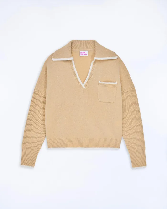 From Future Cashmere Sweaters Women TwoTone Polo Neck Sweater Beige