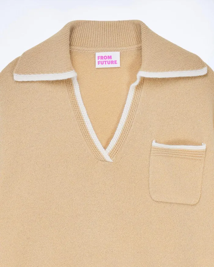 From Future Cashmere Sweaters Women TwoTone Polo Neck Sweater Beige