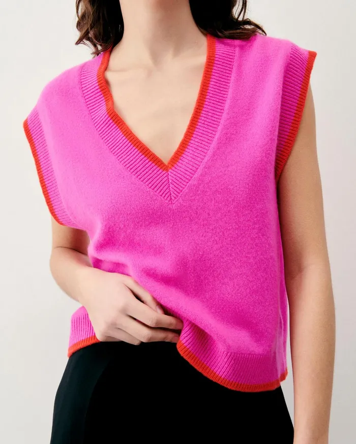 From Future Cashmere Sweaters Women TwoTone Sleeveless Sweater Tropical Pink