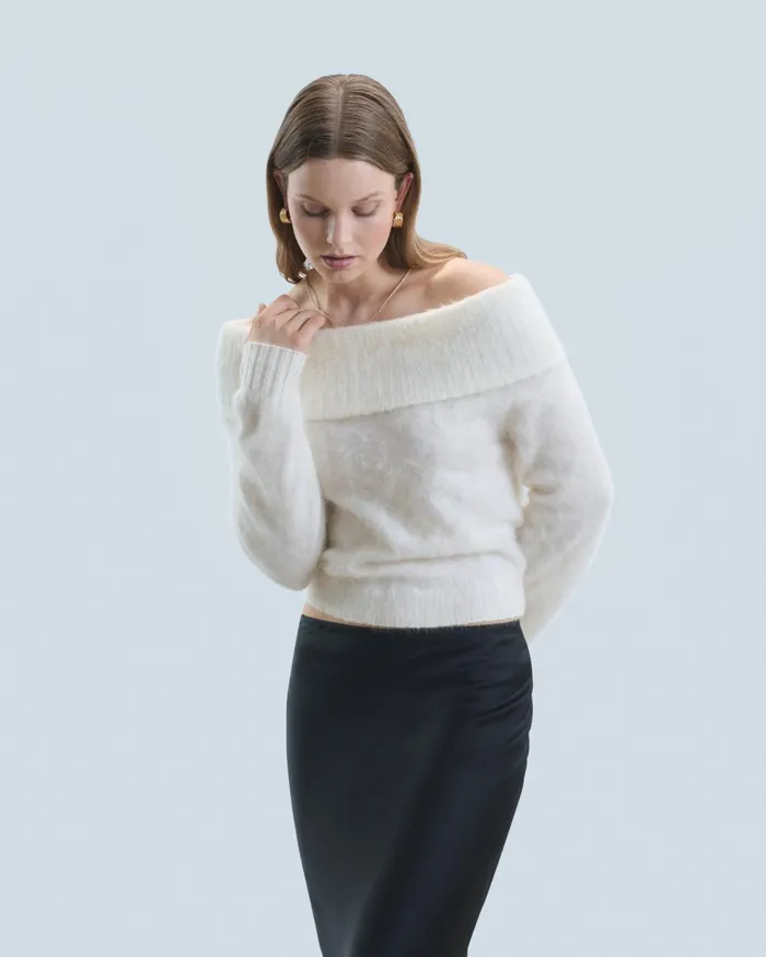 From Future Shirts TShirts and Tops Women Brushed Cashmere Long Sleeve Top White