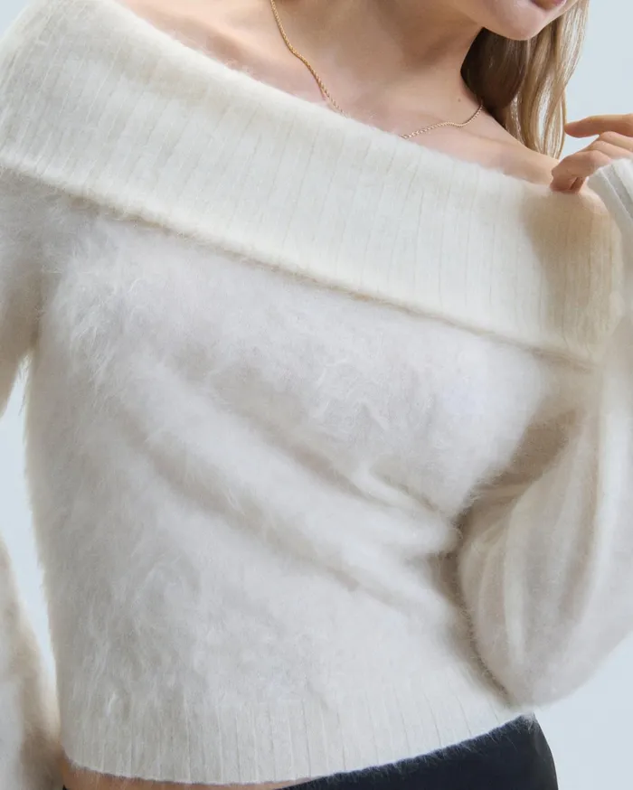 From Future Shirts TShirts and Tops Women Brushed Cashmere Long Sleeve Top White