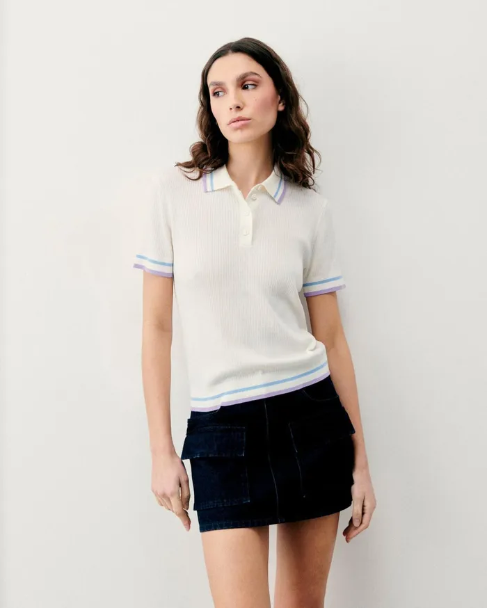 From Future Shirts TShirts and Tops Women Short Sleeve Top With TwoTone Stripes White