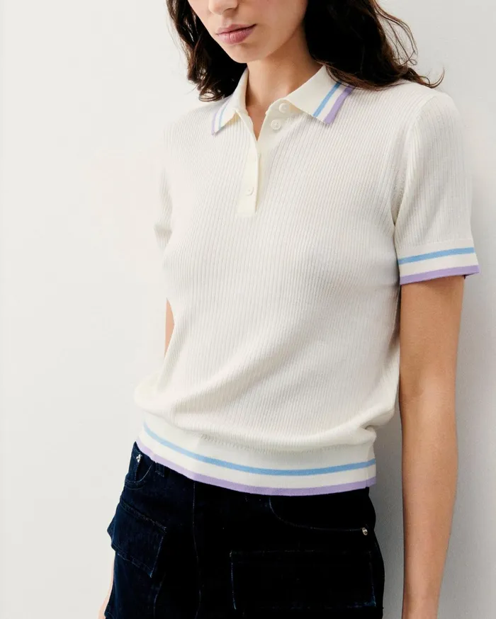 From Future Shirts TShirts and Tops Women Short Sleeve Top With TwoTone Stripes White