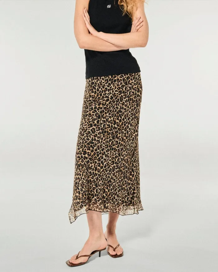 From Future Skirts Women Midi Long Chiffon Skirt Winter Leopard