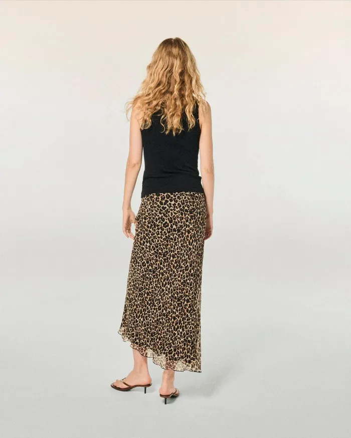 From Future Skirts Women Midi Long Chiffon Skirt Winter Leopard