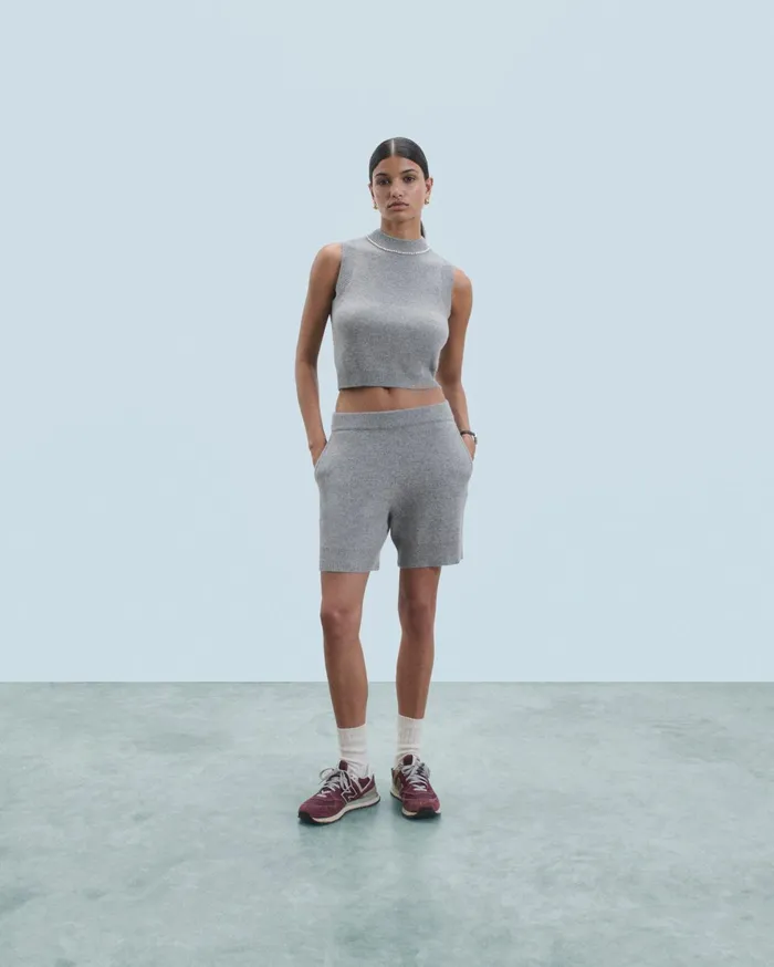From Future Sleeveless Sweaters Women Sleeveless Sweater With Beads At The Neckline Dark Heather Gray