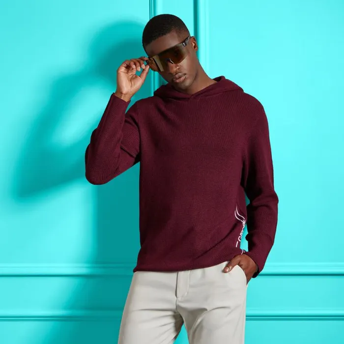 GFORE Hoodies and Tees Men WAFFLE STITCH MERINO WOOL HOODED SWEATER Rhubarb