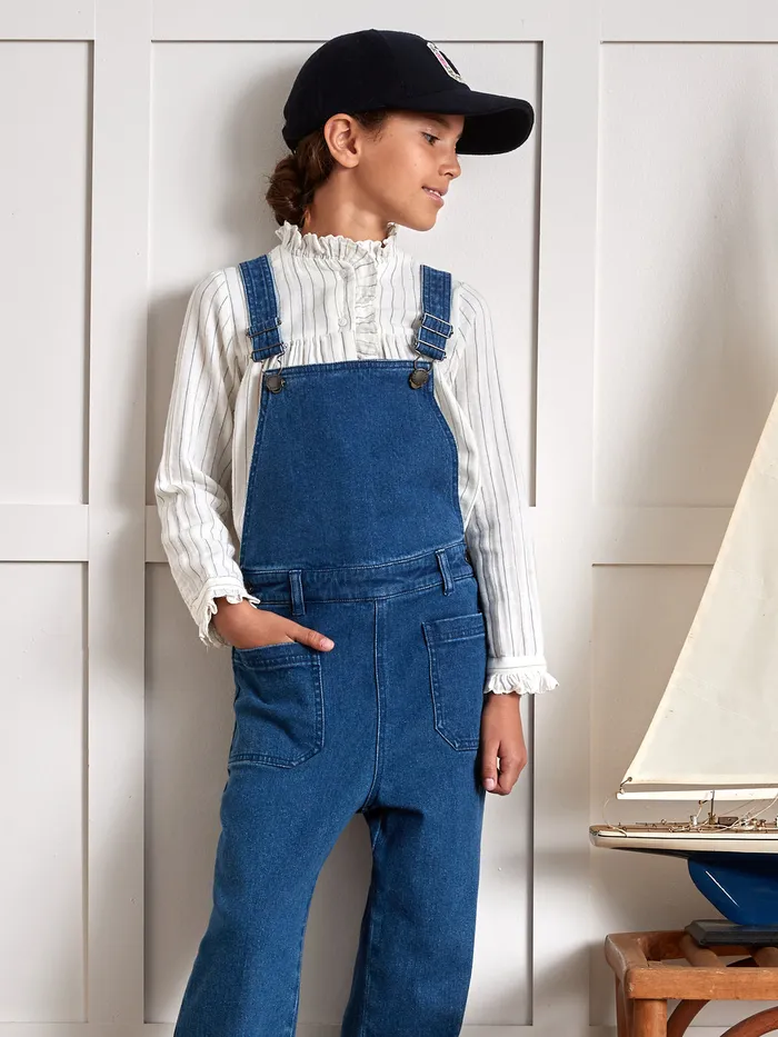 Girls Cyrillus Clothing Denim Dungarees 6409 Bleu Moyen Uni